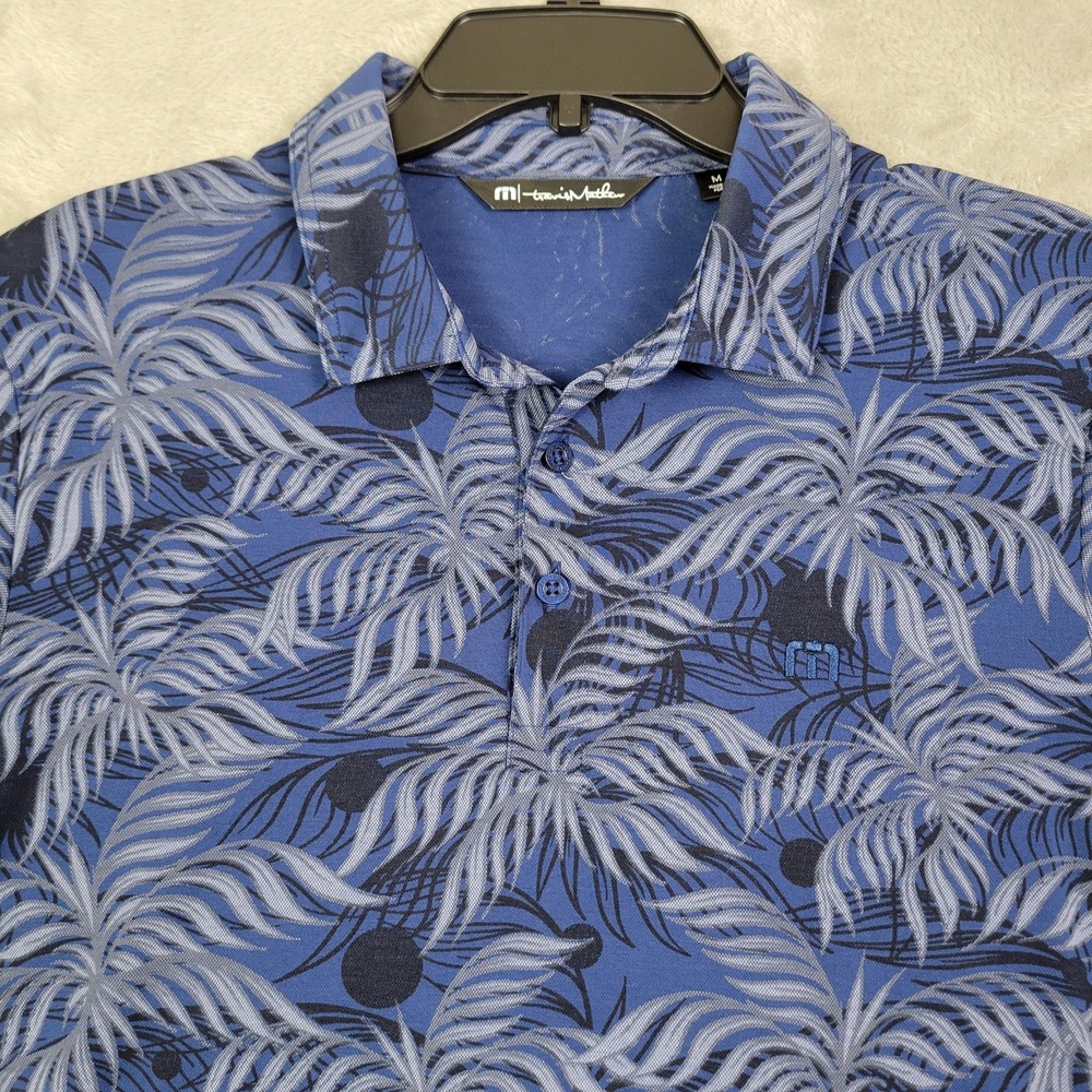 Travis Mathew Men's Medium‎ Short Sleeve Golf Polo Blue Floral Print Casual